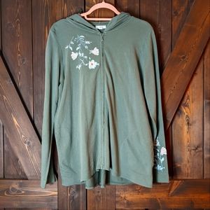 J.Jill Green Zip Up Embroidered Jacket Olive Green Size Small